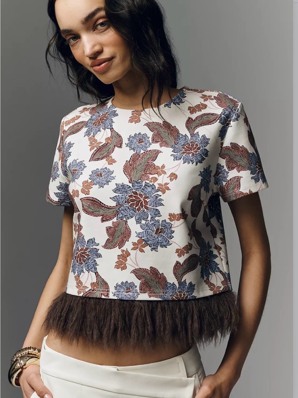 NWT Anthropologie Dolan Floral Print w/ Faux Fur Trim
